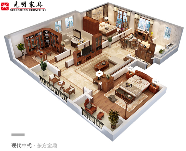 套系實木家具擺放效果欣賞，實木家具圖片展示