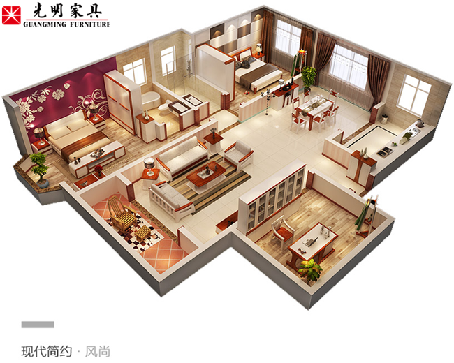 套系實木家具擺放效果欣賞，實木家具圖片展示