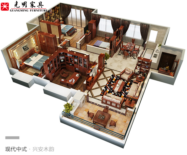 套系實木家具擺放效果欣賞，實木家具圖片展示